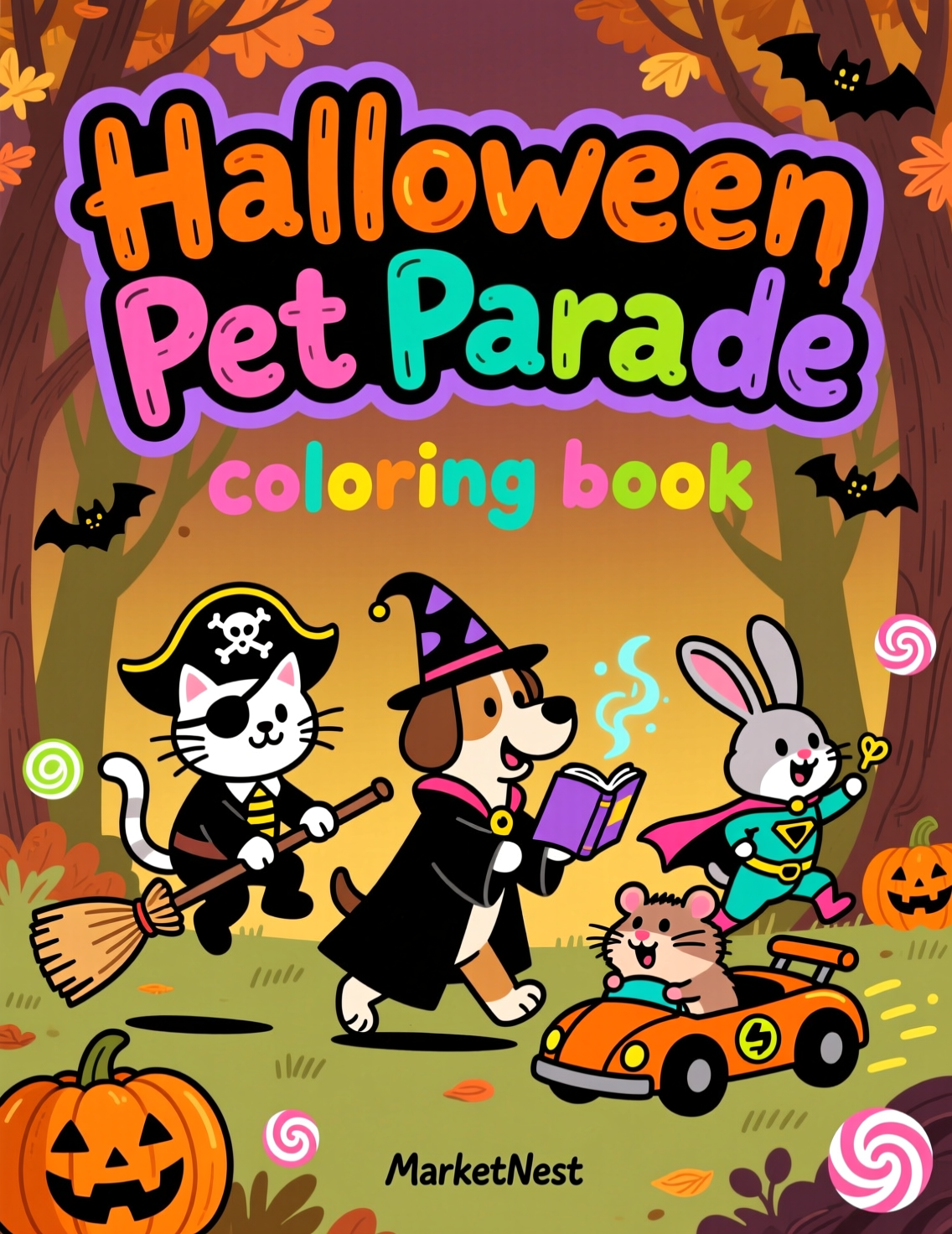 Halloween Pet Parade: Trick-or-Treat Pets in Costumes, Wagons, and Spooky Parades — A Delightful Halloween Colouring Adventure for Children